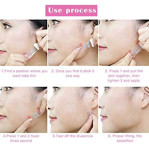 Locisne 200 PCS Etiqueta estiramiento facial,Cinta adhesiva estiramiento facial Etiquetas delgadas invisibles en forma de V Cinta facial Maquillaje Herramientas estiramiento facial para rostro