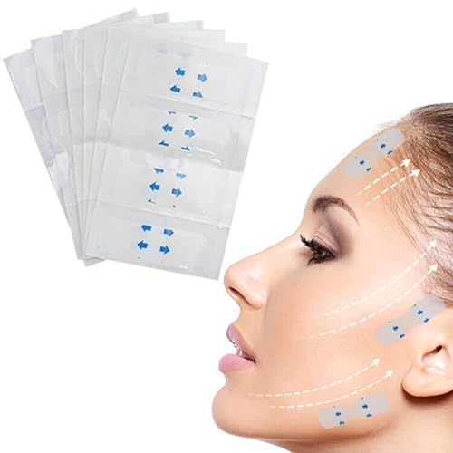 Locisne 200 PCS Etiqueta estiramiento facial,Cinta adhesiva estiramiento facial Etiquetas delgadas invisibles en forma de V Cinta facial Maquillaje Herramientas estiramiento facial para rostro