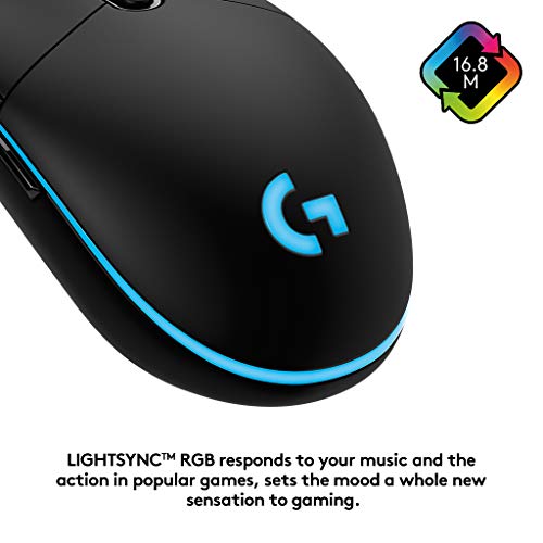 Logitech G PRO Ratón Gaming con Cable, Captor HERO 25K, 25,600 DPI, RGB, Peso Ultra Reducido, 6 Botones Programables, Memoria Integrada, PC/Mac - Negro