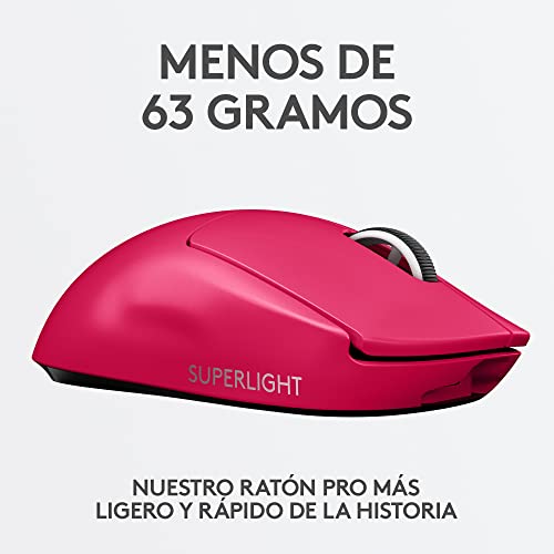 Logitech G PRO X SUPERLIGHT Ratón Gaming Inalámbrico, Captor HERO 25K, 25,600 DPI, Ultraligero con 63g, Peso Reducido, 5 Botones Programables, Batería Larga Duración, PC/Mac - Magenta