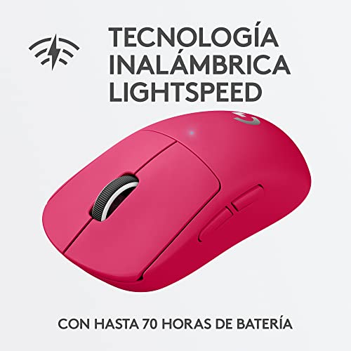 Logitech G PRO X SUPERLIGHT Ratón Gaming Inalámbrico, Captor HERO 25K, 25,600 DPI, Ultraligero con 63g, Peso Reducido, 5 Botones Programables, Batería Larga Duración, PC/Mac - Magenta