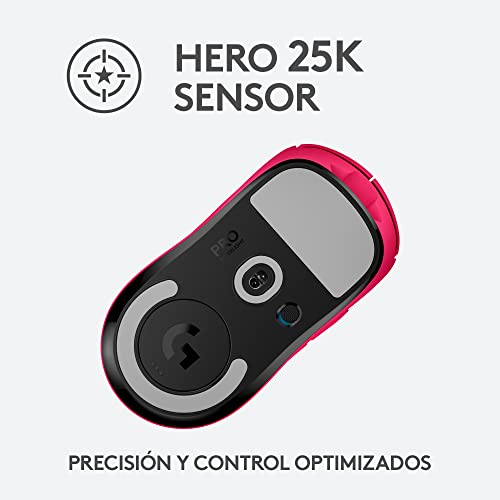 Logitech G PRO X SUPERLIGHT Ratón Gaming Inalámbrico, Captor HERO 25K, 25,600 DPI, Ultraligero con 63g, Peso Reducido, 5 Botones Programables, Batería Larga Duración, PC/Mac - Magenta