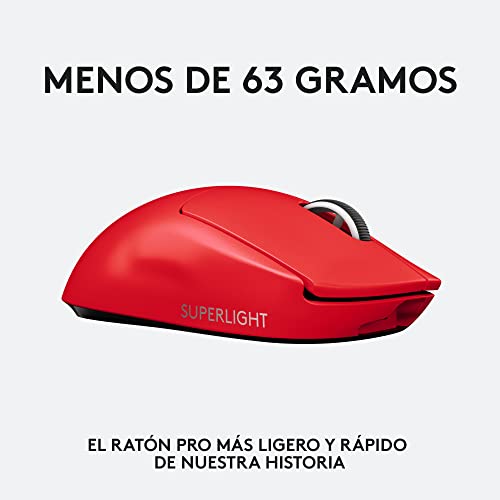 Logitech G PRO X SUPERLIGHT USB Ratón inalámbico Gaming, ultraligero 63g, sensor HERO 25K, 25600 DPI, 5 botones programables, memoria integrada, diseñado para eSport, PC/Mac - Rojo