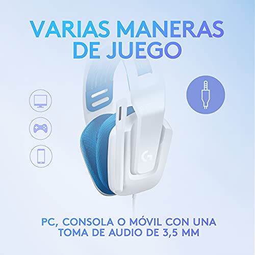 Logitech G335 Auriculares con Cable para Gaming, Micrófono Volteable, Jack de 3.5mm, Almohadillas de espuma viscoelástica, compatible con PC, PlayStation, Xbox, Nintendo Switch - Blanco