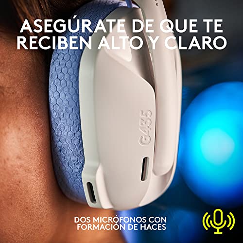 Logitech G435 Auriculares Inalámbricos LIGHTSPEED para Gaming - Ligeros, micrófono integrado, Batería de 18 horas, Compatibles con Dolby Atmos, Bluetooth, PC, PS4, PS5, Móvil - Blanco