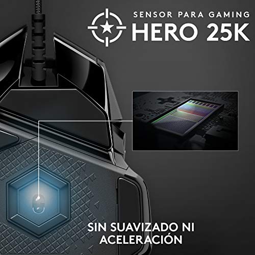 Logitech G502 HERO Ratón Gaming Edición Especial con Cable Alto Rendimiento, Captor HERO 25K, 25,600 DPI, RGB, Peso Personalizable, 11 Botones Programables, PC/Mac, Blanco y Negro