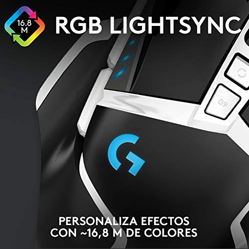 Logitech G502 HERO Ratón Gaming Edición Especial con Cable Alto Rendimiento, Captor HERO 25K, 25,600 DPI, RGB, Peso Personalizable, 11 Botones Programables, PC/Mac, Blanco y Negro