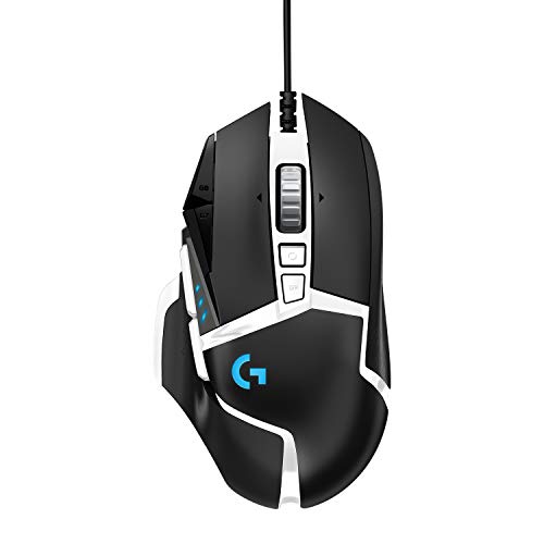 Logitech G502 HERO Ratón Gaming Edición Especial con Cable Alto Rendimiento, Captor HERO 25K, 25,600 DPI, RGB, Peso Personalizable, 11 Botones Programables, PC/Mac, Blanco y Negro