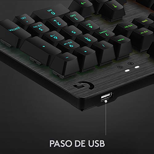 Logitech G512 Teclado Gaming Mecánico, RGB LIGHTSYNC, Teclas retroiluminadas, GX-Táctil Marrón, Aleación de Aluminio, Teclas F Personalizables, Paso de USB, Disposición QWERTY ES - Carbón/Negro