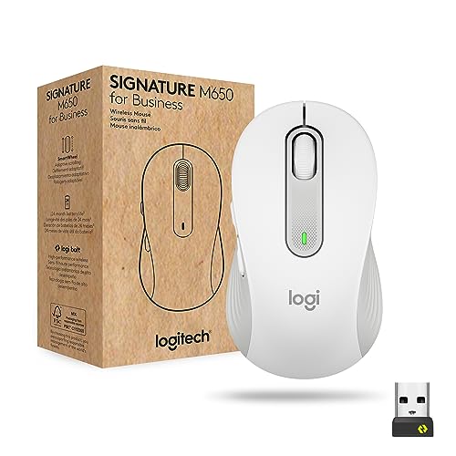 Logitech Signature M650 for Business, Ratón inalámbrico, Para manos pequeñas/medianas, Logi Bolt, Bluetooth, SmartWheel - Blanco