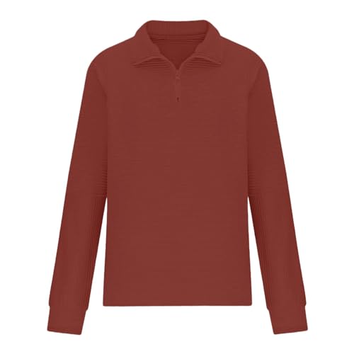 LOIJMK Cómoda y suelta sudadera de patchwork de color sólido con cuello alto y cremallera para mujer Tienda online Mujer, rojo, M