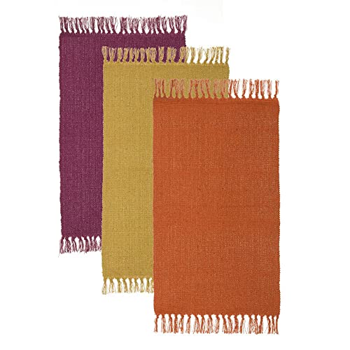 LOLAhome Set de 3 alfombras de Flecos de algodón Natural de 50x80 cm