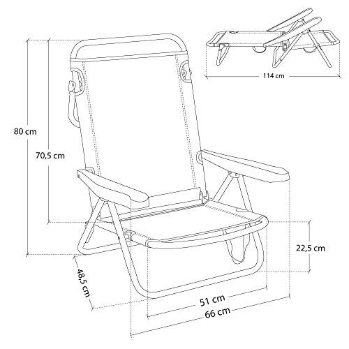 LOLAhome Silla de Playa Baja reclinable 4 Posiciones Convertible en Tumbona Rosa de Aluminio y textileno de 61x47x80 cm