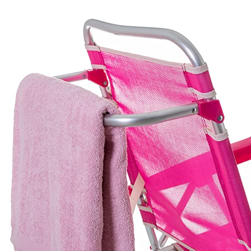 LOLAhome Silla de Playa Baja reclinable 4 Posiciones Convertible en Tumbona Rosa de Aluminio y textileno de 61x47x80 cm