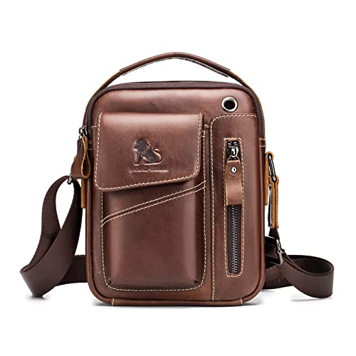 LOONGYOON Bandolera Para Hombre Mochila de Moda de Cuero Pequeño Bolso Colgante de Moda Aprendizaje de la Oficina Comercial Bolso Multibolsillos Impermeable y Resistente