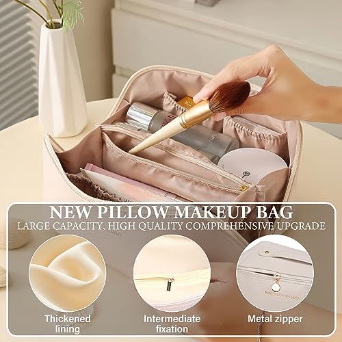 LoQuick Neceser de Viaje de Gran Capacidad,Bolsa de PU de Primera Calidad,Neceser Impermeable para Maquillaje,Bolsa de viaje portátil multifuncional,Neceser con asa y Cremallera (Blanco)