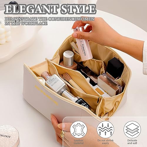 LoQuick Neceser de Viaje de Gran Capacidad,Bolsa de PU de Primera Calidad,Neceser Impermeable para Maquillaje,Bolsa de viaje portátil multifuncional,Neceser con asa y Cremallera (Blanco)