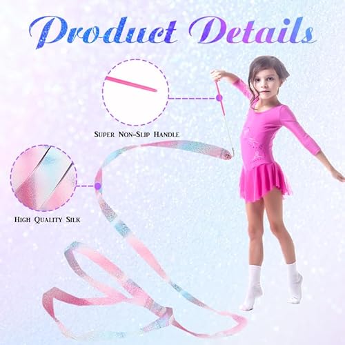 Lotnut 2 Pcs Cintas De Danza RíTmica,2m Cinta De Gimnasia RíTmica para NiñA con Varita,para Carnaval De Circo Regalos De Fiesta De CumpleañOs Semana Santa Navidad Entrenamiento Deportivo