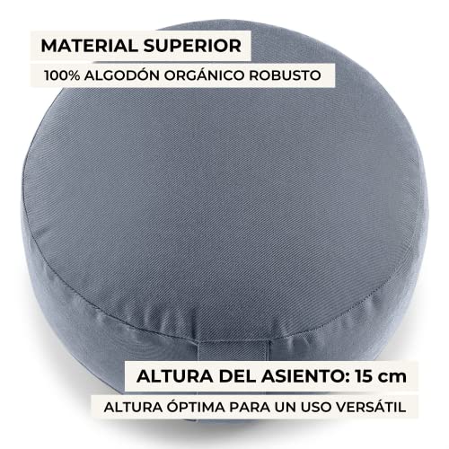 Lotuscrafts Cojin Meditacion Yoga Lotus - Altura 15 cm - Relleno de Espelta - Cubierta en Algodon Lavable- Zafu Meditación - Cojin Suelo Redondo - Cojin Yoga - Meditation Cushion - Certificado Gots