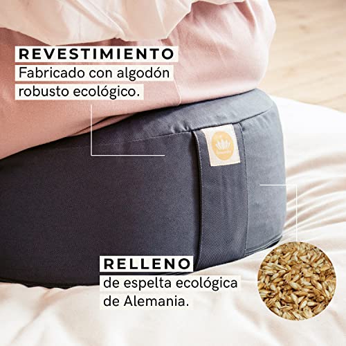 Lotuscrafts Cojin Meditacion Yoga Lotus - Altura 15 cm - Relleno de Espelta - Cubierta en Algodon Lavable- Zafu Meditación - Cojin Suelo Redondo - Cojin Yoga - Meditation Cushion - Certificado Gots