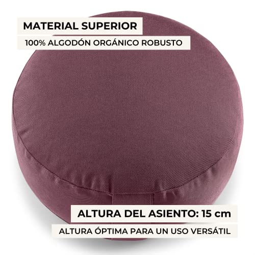 Lotuscrafts Cojin Meditacion Yoga Lotus - Altura 15 cm - Relleno de Espelta - Cubierta en Algodon Lavable- Zafu Meditación - Cojin Suelo Redondo - Cojin Yoga - Meditation Cushion - Certificado Gots