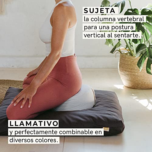 Lotuscrafts Cojin Meditacion Yoga Lotus - Altura 15 cm - Relleno de Espelta - Cubierta en Algodon Lavable- Zafu Meditación - Cojin Suelo Redondo - Cojin Yoga - Meditation Cushion - Certificado Gots