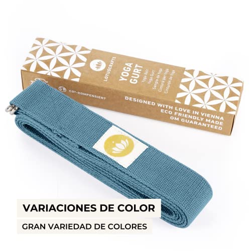 Lotuscrafts Yoga Cinturon Algodon - 100% Algodon (Cultivo Biológico) - Correa Yoga Algodon para Mejores Estiramientos - Cinturón de Yoga con Cierre de Metal - Yoga Strap Belt [250 x 3,8 cm]