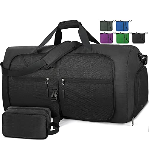 Lubardy Bolsa de Viaje Hombre Plegable Ligera Bolsa Deporte con Compartimento Zapatos 65L Impermeable Bolsa Fin de Semana Maleta de Viaje Weekend Cabina de Equipaje Negro