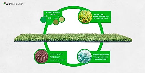 LUCATEX - Cesped artificial 1x2,5 metros Miami - 7mm de altura - Alta densidad - Ideal para exteriores, piscinas, terrazas, jardín - Económico y resistente - Cesped artificial moqueta