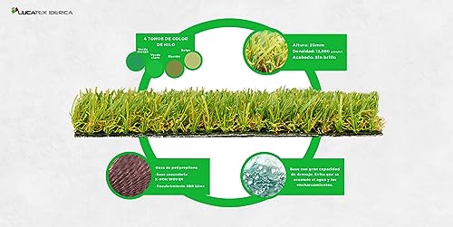 LUCATEX - rollo de Césped artificial GUIMARAS 2x5metros - 20mm de altura - alta densidad - calidad profesional - ideal para exteriores, piscinas, terrazas, jardín, ideal mascotas - fácil instalación