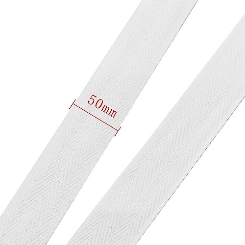 LucyStudio Cinta de Sarga de Patrón Blanco 50mm 50m Cintas al Sesgo de Algodón Cintas Bies de Espiga Cinta de Costura Correas Anchas de Algodón para Coser Tejer Manualidades de Bricolaje Costura