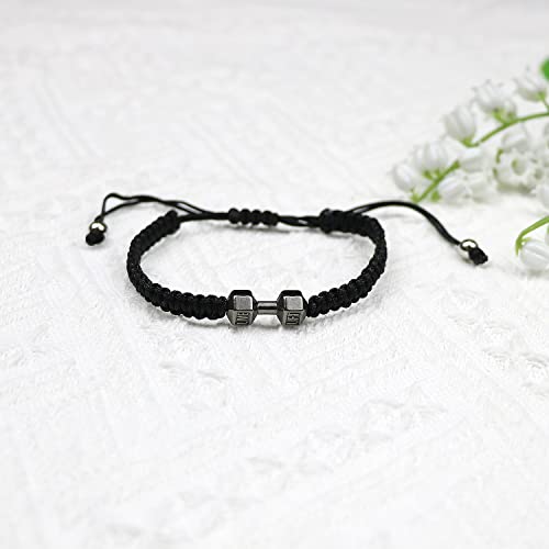 LUOKIFUR Pulsera trenzada con mancuernas para hombre Pulsera inspirada en fitness Pulsera ajustable para hombres y mujeres Deportes Fitness Entrenador personal Regalo (Black)