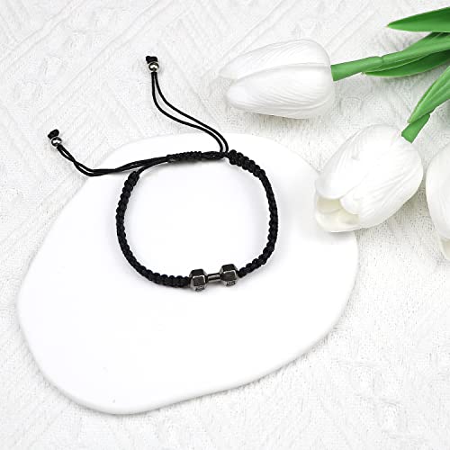 LUOKIFUR Pulsera trenzada con mancuernas para hombre Pulsera inspirada en fitness Pulsera ajustable para hombres y mujeres Deportes Fitness Entrenador personal Regalo (Black)