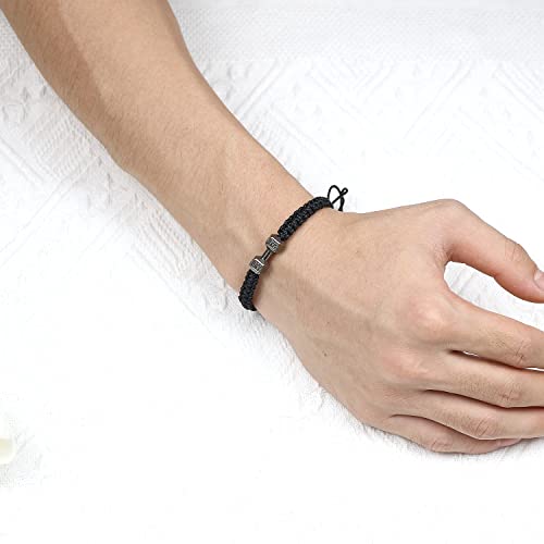 LUOKIFUR Pulsera trenzada con mancuernas para hombre Pulsera inspirada en fitness Pulsera ajustable para hombres y mujeres Deportes Fitness Entrenador personal Regalo (Black)