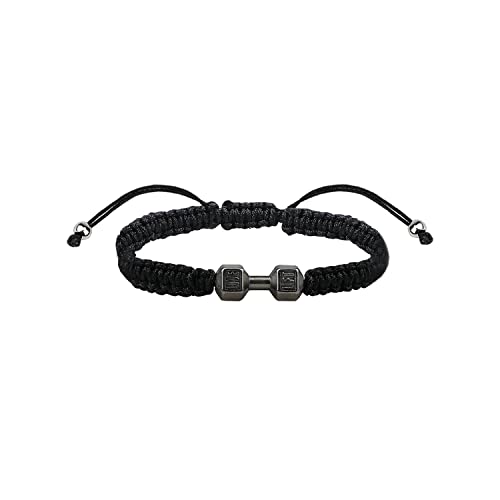 LUOKIFUR Pulsera trenzada con mancuernas para hombre Pulsera inspirada en fitness Pulsera ajustable para hombres y mujeres Deportes Fitness Entrenador personal Regalo (Black)