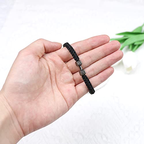 LUOKIFUR Pulsera trenzada con mancuernas para hombre Pulsera inspirada en fitness Pulsera ajustable para hombres y mujeres Deportes Fitness Entrenador personal Regalo (Black)