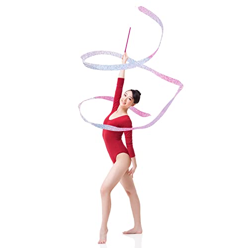 LUTER Cinta de Baile Niña, 2 Piezas 2m Cinta de Baile Gimnasia Ritmica con Varita, Cinta Baile Artistico Cintas para Gimnasia Baile Artístico Entrenamiento Regalos de Fiesta de Cumpleaños