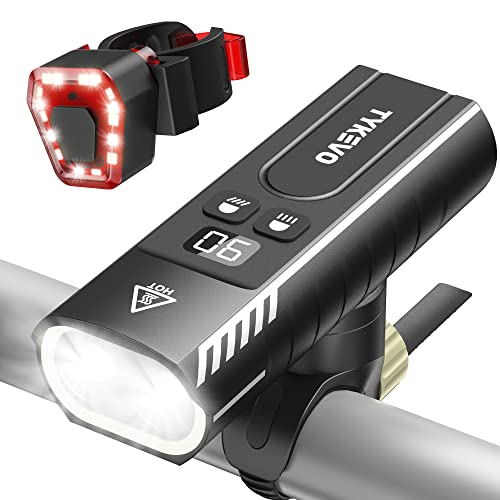 Luz de Bicicleta Delantera TYKEVO, Luz para Bici Frontal con 2000 Lúmenes Reales, Gran Potencia de Iluminación y Diferentes Modos de Uso, Batería Recargable Tipo C de 5200 mAh y Pantalla Digital