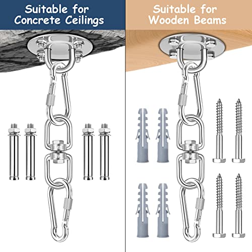 LUZOON Ganchos de Techo 360° Gancho Resistente Giratorio Acero Inoxidable de Juego de Suspensión para Saco de Boxeo, Silla Colgante, Columpio, Hamaca, Yoga 400KG Capacidad