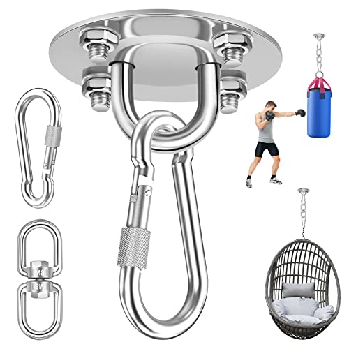 LUZOON Ganchos de Techo 360° Gancho Resistente Giratorio Acero Inoxidable de Juego de Suspensión para Saco de Boxeo, Silla Colgante, Columpio, Hamaca, Yoga 400KG Capacidad