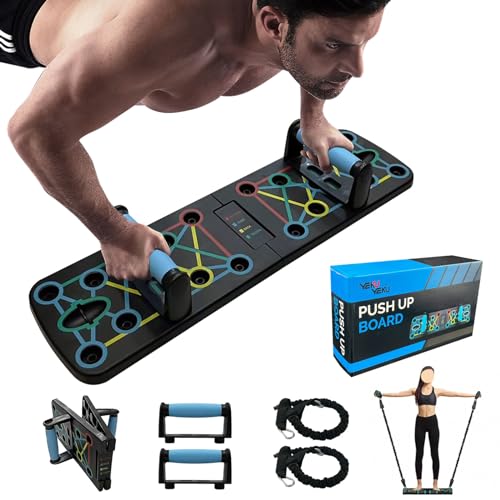 Lvpradior Tabla de flexiones, barra de flexiones con barra de agarre y cuerda de resistencia, tabla de flexiones multifunción, tabla de flexiones plegable para hombres y mujeres, fitness en casa