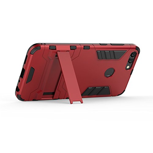 LXHGrowH Funda Huawei P Smart, Fundas 2in1 Dual Layer Anti-Shock 360° Full Body Protección TPU Silicona Gel Bumper y Duro PC Armadura con Soporte y Desmontable Carcasa para Huawei P Smart, Rojo