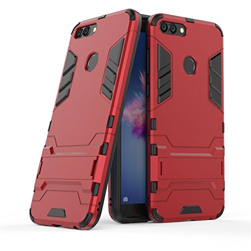 LXHGrowH Funda Huawei P Smart, Fundas 2in1 Dual Layer Anti-Shock 360° Full Body Protección TPU Silicona Gel Bumper y Duro PC Armadura con Soporte y Desmontable Carcasa para Huawei P Smart, Rojo