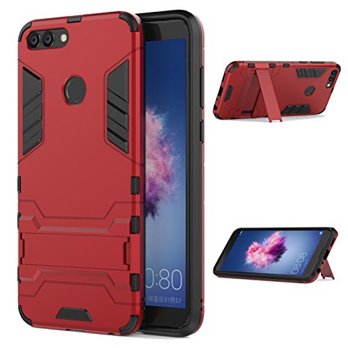 LXHGrowH Funda Huawei P Smart, Fundas 2in1 Dual Layer Anti-Shock 360° Full Body Protección TPU Silicona Gel Bumper y Duro PC Armadura con Soporte y Desmontable Carcasa para Huawei P Smart, Rojo