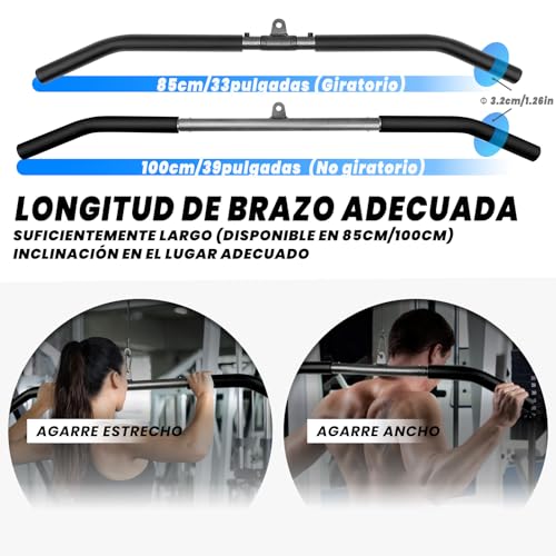 Lyndwin Barra Polea Gimnasio, Barra Jalon al Pecho Dorsal Espalda Triceps Bíceps Polea Gym, Agarres Poleas Gym de Acero Negro para Lat Pull Down Bar Musculacion en Casa (85cm)