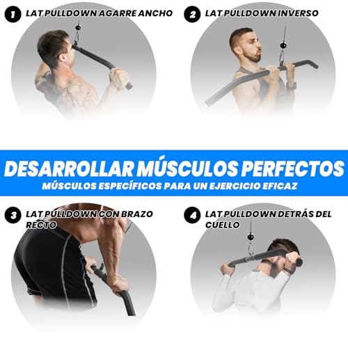 Lyndwin Barra Polea Gimnasio, Barra Jalon al Pecho Dorsal Espalda Triceps Bíceps Polea Gym, Agarres Poleas Gym de Acero Negro para Lat Pull Down Bar Musculacion en Casa (85cm)