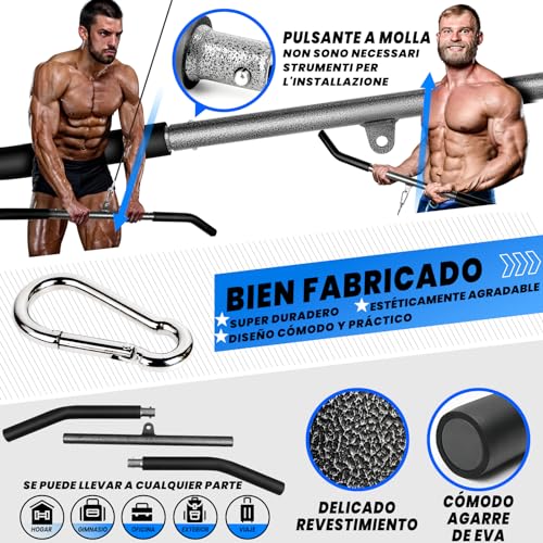 Lyndwin Barra Polea Gimnasio, Barra Jalon al Pecho Dorsal Espalda Triceps Bíceps Polea Gym, Agarres Poleas Gym de Acero Negro para Lat Pull Down Bar Musculacion en Casa (100cm)