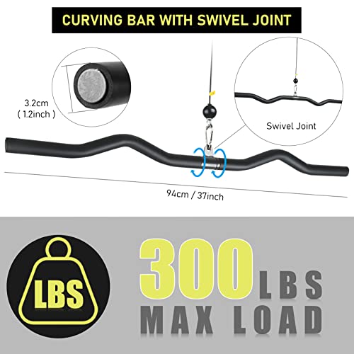 Lyndwin Barra Poleas Gym, Barra Poleas Gimnasio en Casa para Lat Pulldown Máquinas Barra Espalda Polea con Mosquetón Barra Dorsal Polea Entrenamiento de los Hombros, Espalda, Tríceps (94cm Giratorio)