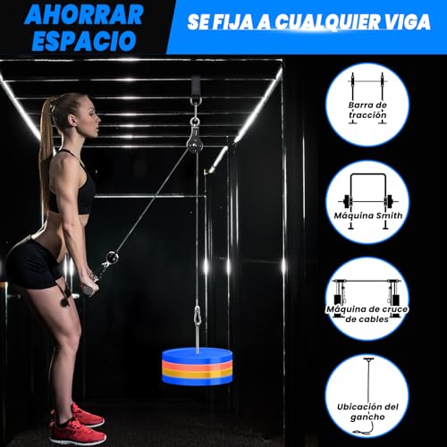 Lyndwin Poleas Gimnasio para Casa, DIY Polea Gimnasio Fitness Maquina Multifuncion Musculacion Gym Cable Sistema, Maquina Gimnasio Tríceps Biceps Brazo Espalda Hombro (Set con Barra Recta)