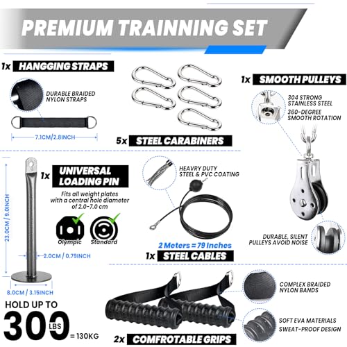 Lyndwin Poleas Gimnasio para Casa, DIY Polea Gimnasio Fitness Máquina Musculacion Gym Cable Kit Sistema en Casa, Tríceps Biceps Ejercicio Workout Accesorios (Agarres+Barra Recta+Correa Tríceps)